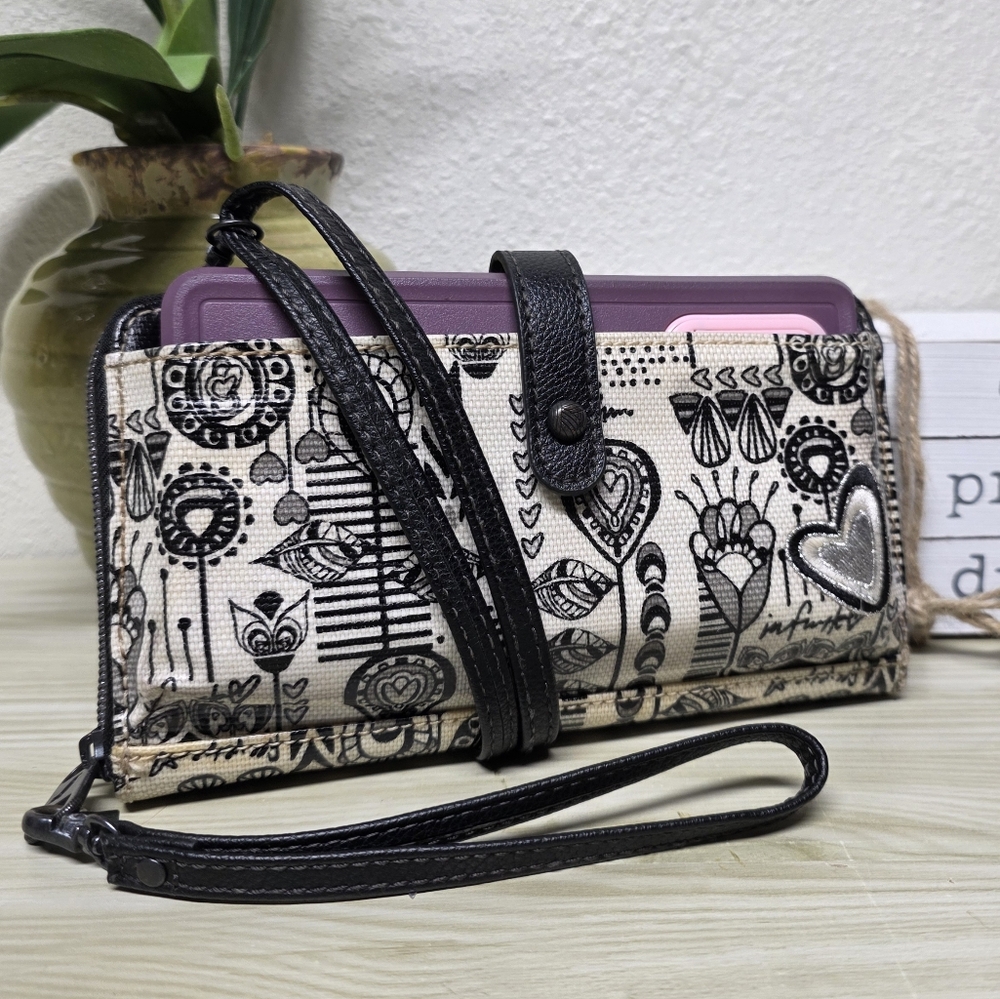 SAKROOTS Black & Beige Large Phone Purse or Wrislet